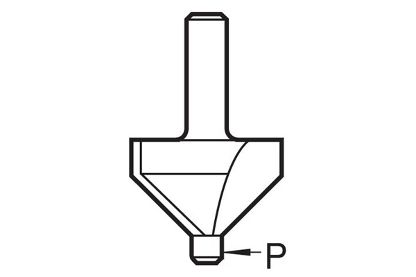 Diagram showing the location of the pin guide on a chamfer cutter