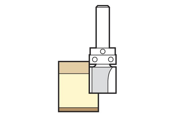 Image showing the way that a profiling cutter's guide follows the top surface of the workpiece when used in hand-held mode.