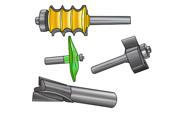 A variety of trend router bits for shaping timber