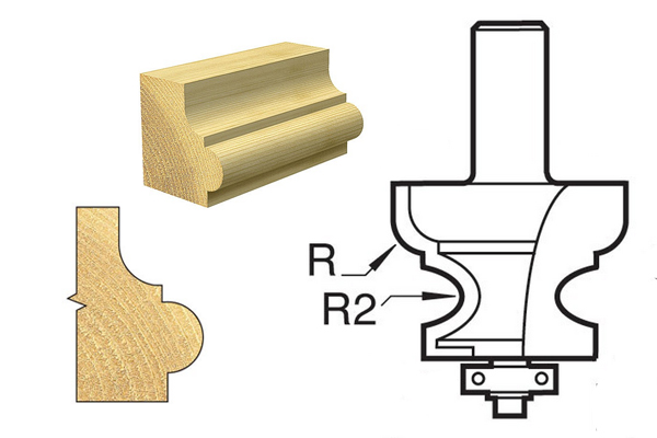 Diagram showing that an edge moulding router cutter can have multiple radii