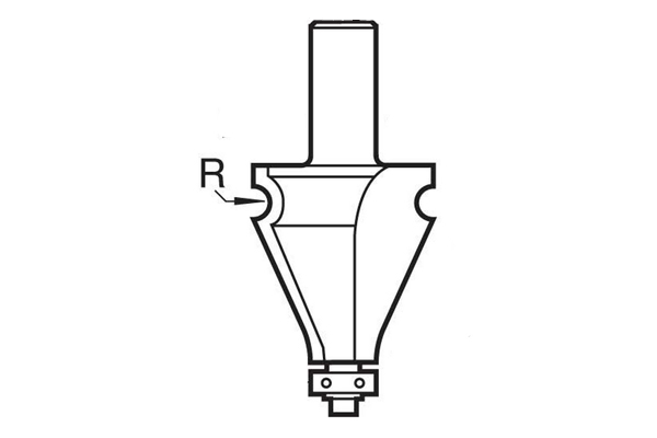 Diagram showing how to measure the radius on an edge moulding router cutter