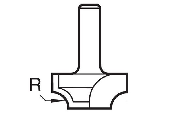 Diagram showing how to measure the radius of an ovolo router cutter