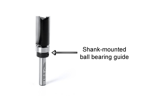 An example of a router cutter with a shank-mounted ball bearing guide