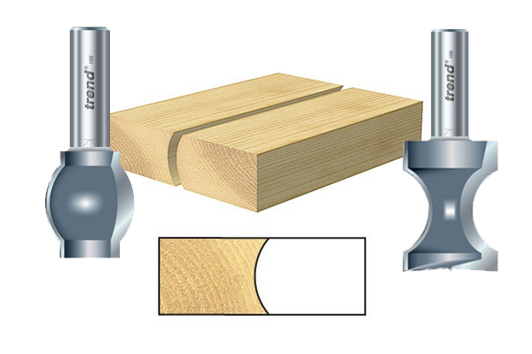 Image showing how pieces of wood shaped with the sunk bead jointer and staff bead router cutters will fit together