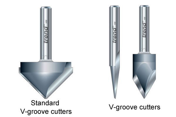 Comparison of standard V-groove router cutters and engravers