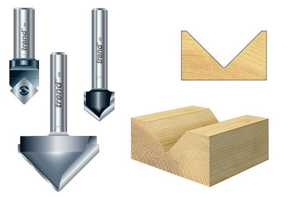 Different varieties of V-groove router cutters