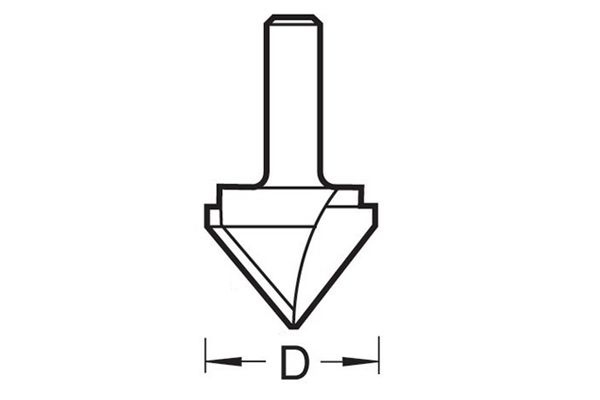 Diagram showing how to measure the cutting diameter of a V-groove router cutter