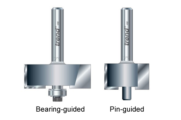 Diagram showing the different types of guides available on a rebate bit
