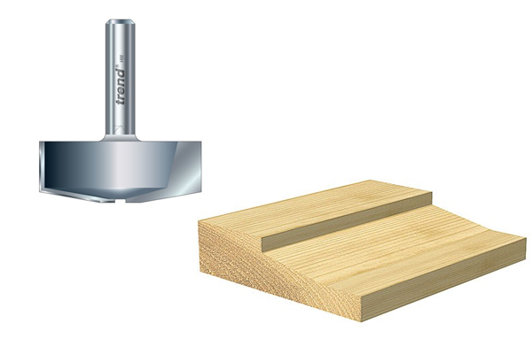 An example of a bevel raised panel router cutter and the shape of cut it makes