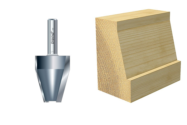 An example of a bevel vertical panel raiser router cutter and the shape of cut it makes