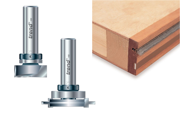 Examples of intumescent and smokeseal strip router cutters and the corresponding sections on a door edge