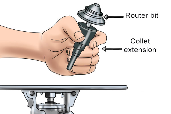 Collet extension, specialist router table accessories