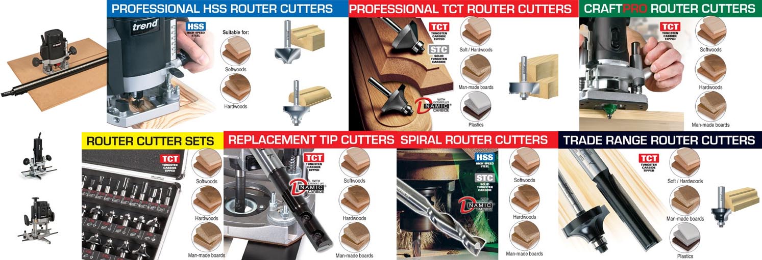 Ranges of routing bits for woodworking 